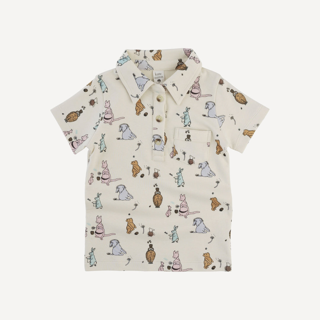 short sleeve vintage collar shirt | pooh + friends | organic cotton interlock