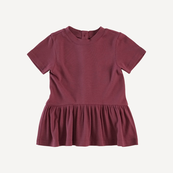 short sleeve drop waist gathered top | port | modal skinny rib