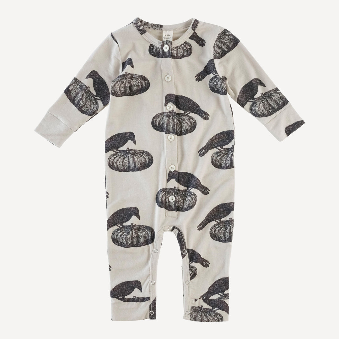long sleeve button sport jumpsuit | pumpkin crow | organic cotton interlock