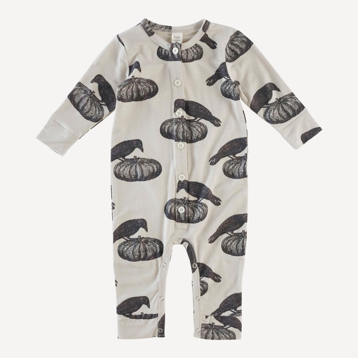 long sleeve button sport jumpsuit | pumpkin crow | organic cotton interlock