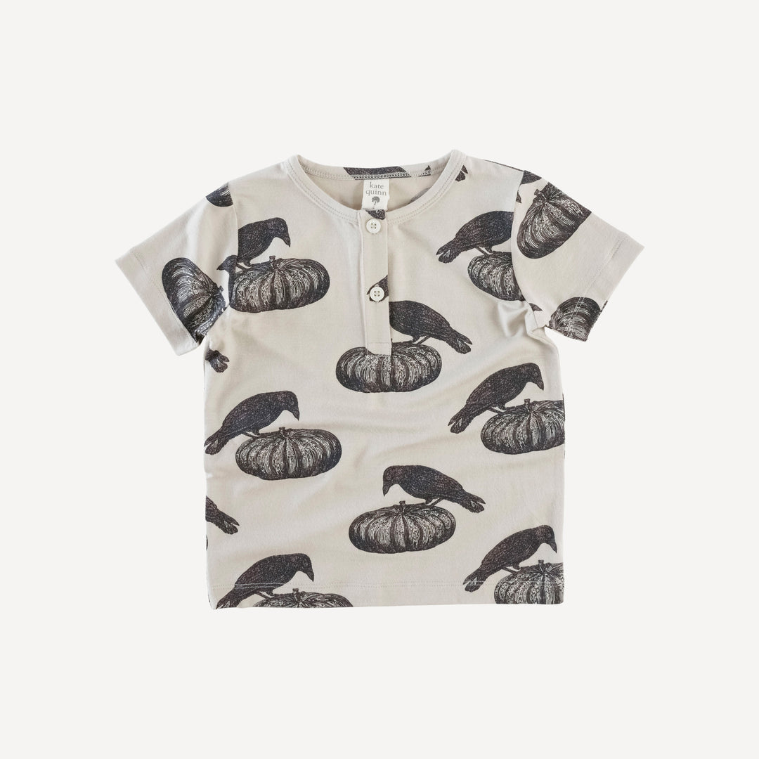 short sleeve basic henley tee | pumpkin crow | organic cotton interlock