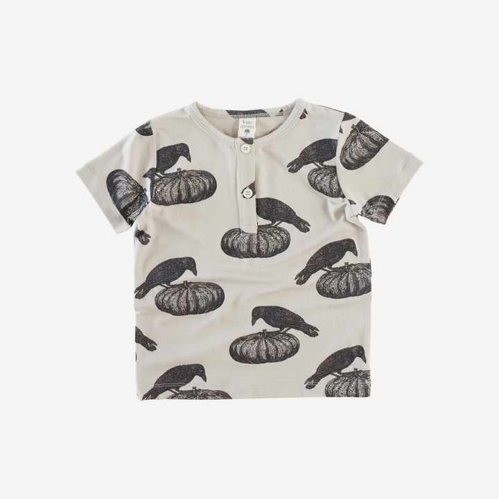 short sleeve basic henley tee | pumpkin crow | organic cotton interlock