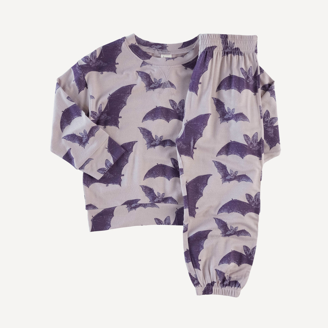 long sleeve relaxed jogger set | purple bat | organic cotton interlock
