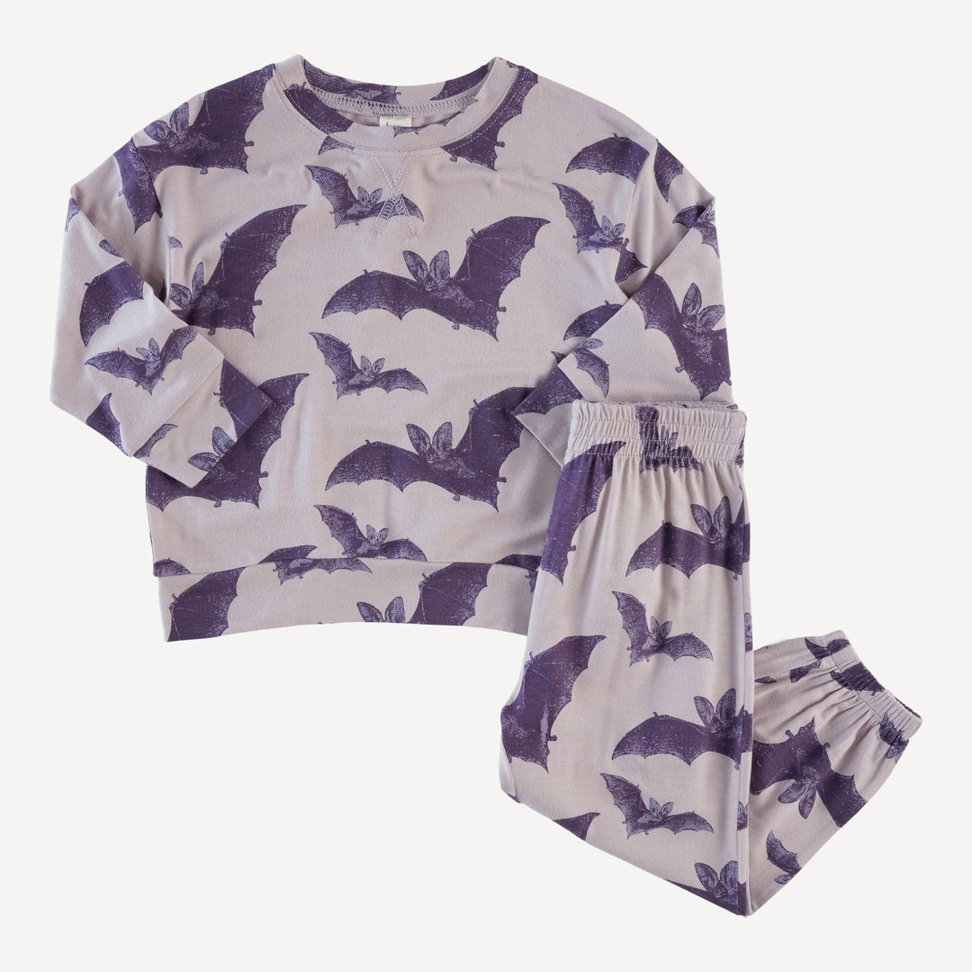 long sleeve relaxed jogger set | purple bat | organic cotton interlock