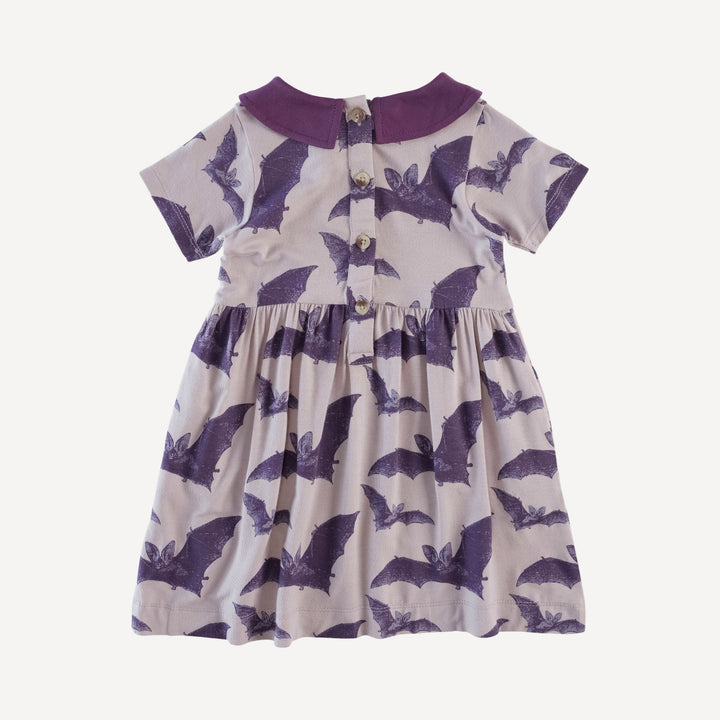 short sleeve peter pan dress | purple bat | organic cotton interlock
