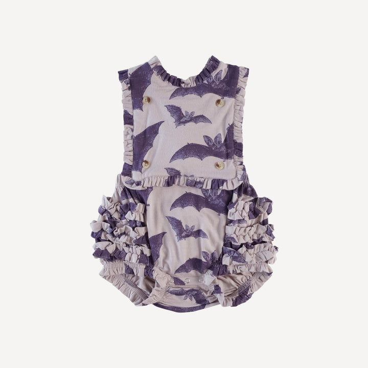 the ruffle gretel bubble | purple bat | organic cotton interlock
