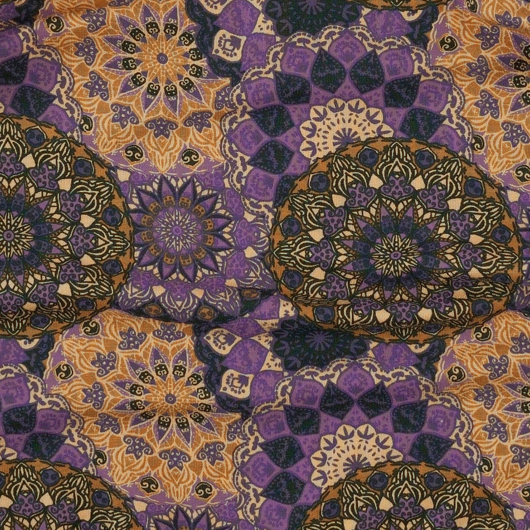 double ruffle shoulder top | purple mandala | bamboo