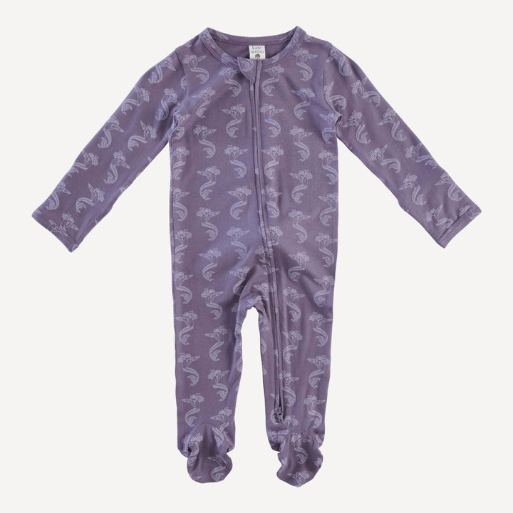 long sleeve two way zipper footie | purple mermaid shell | bamboo