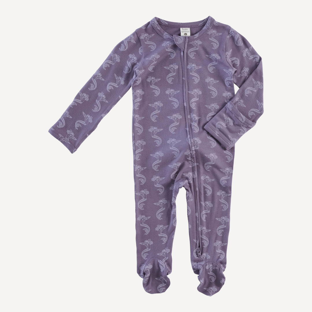 long sleeve two way zipper footie | purple mermaid shell | bamboo