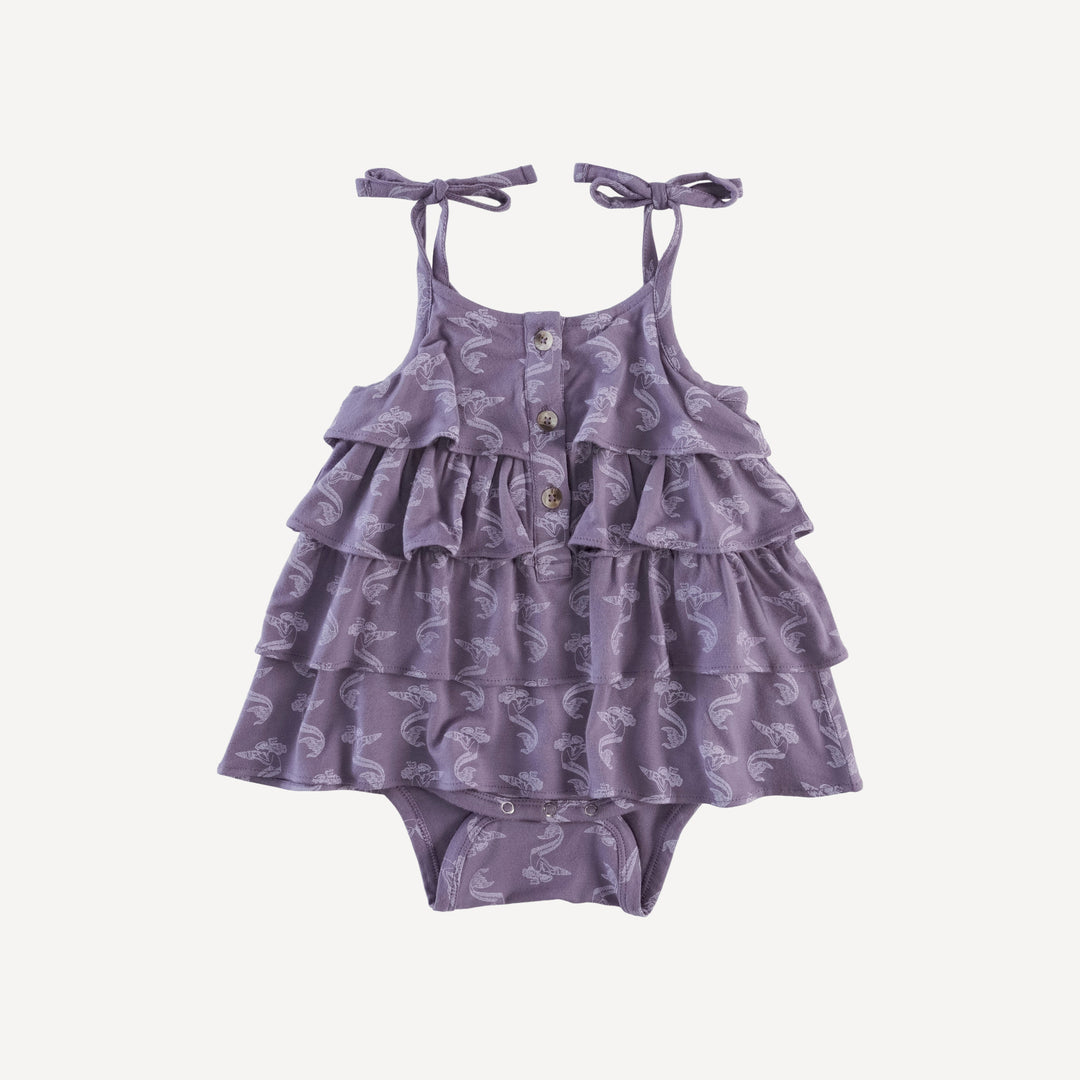 spaghetti tie tiered dress bodysuit | purple mermaid shell | bamboo