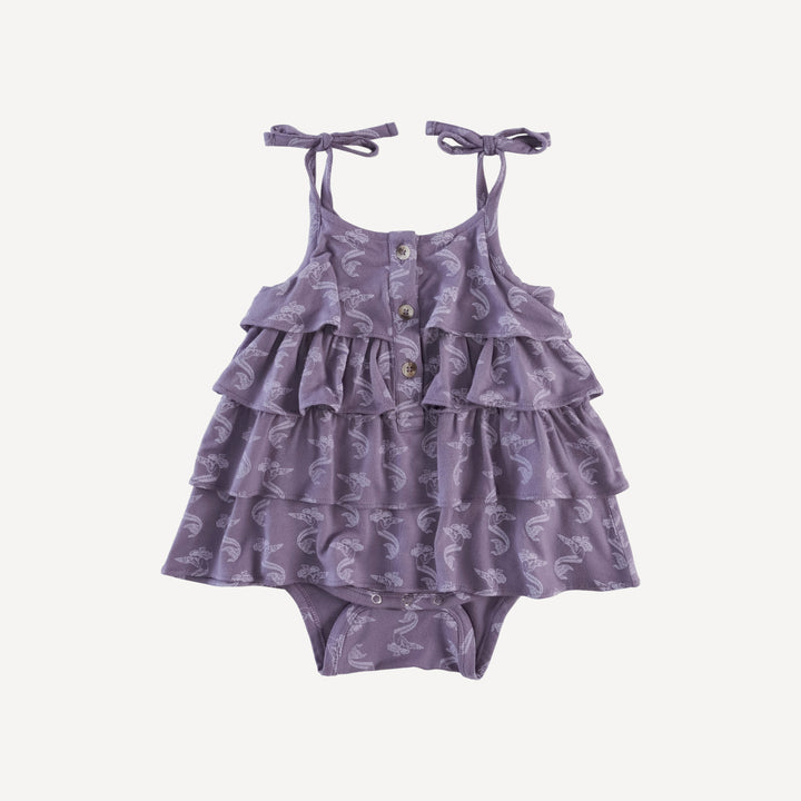 spaghetti tie tiered dress bodysuit | purple mermaid shell | bamboo