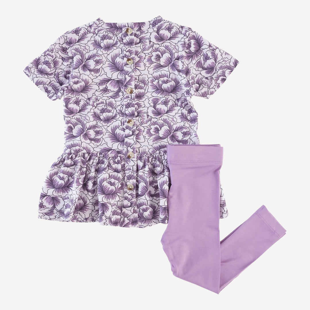 short sleeve drop waist top and legging set | purple petal | bamboo