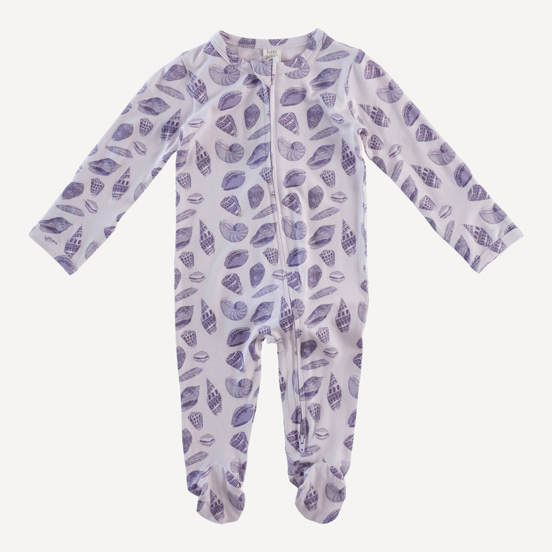 long sleeve two way zipper footie | purple shell party | bamboo