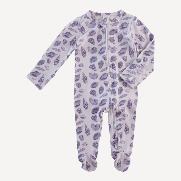 long sleeve two way zipper footie | purple shell party | bamboo