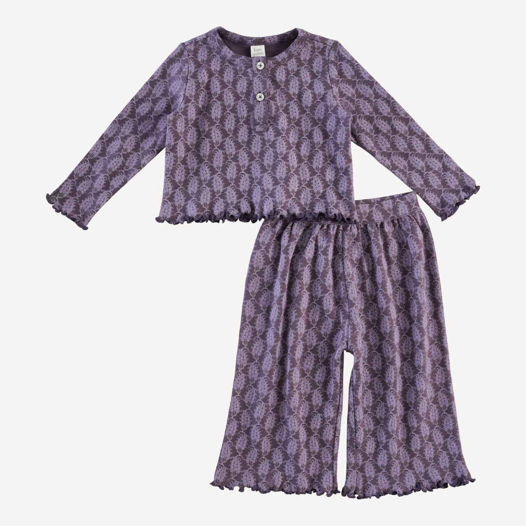 long sleeve henley jade set | purple woodland paisley | organic cotton interlock