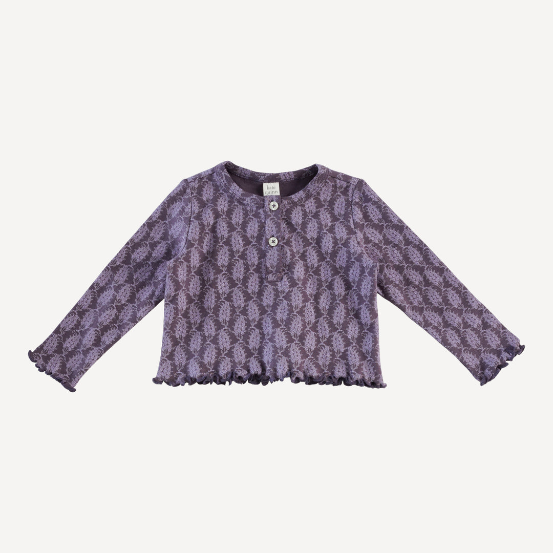 long sleeve henley jade set | purple woodland paisley | organic cotton interlock