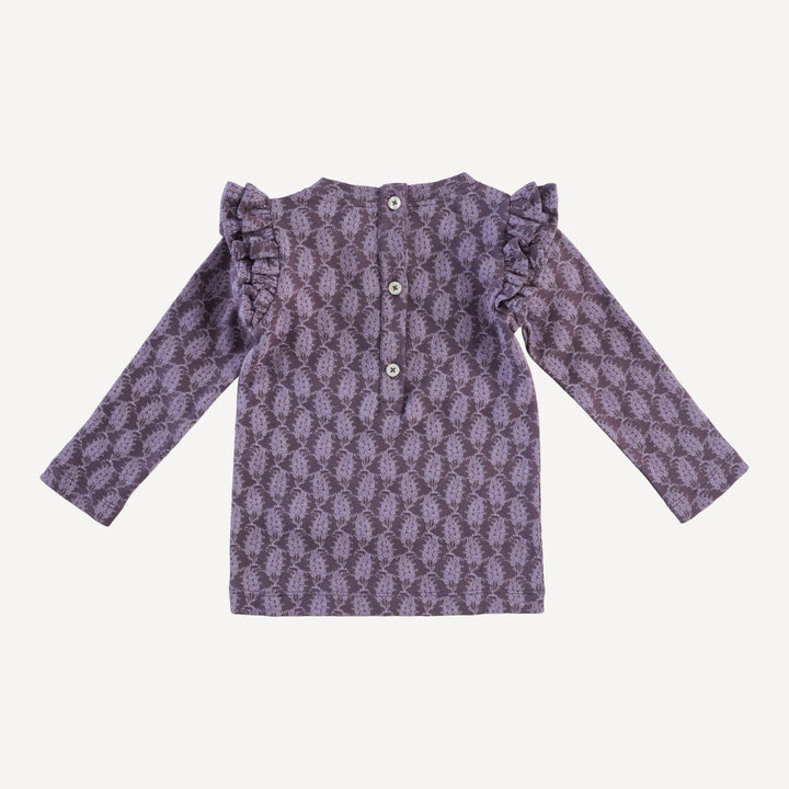 long sleeve double ruffle top | purple woodland paisley | organic cotton interlock
