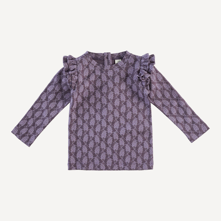 long sleeve double ruffle top | purple woodland paisley | organic cotton interlock