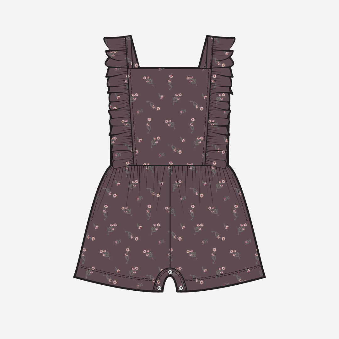 PREORDER pinafore ruffle romper | huckleberry chamomile | bamboo