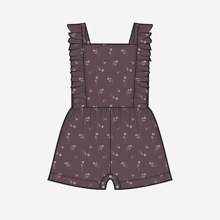 PREORDER pinafore ruffle romper | huckleberry chamomile | bamboo