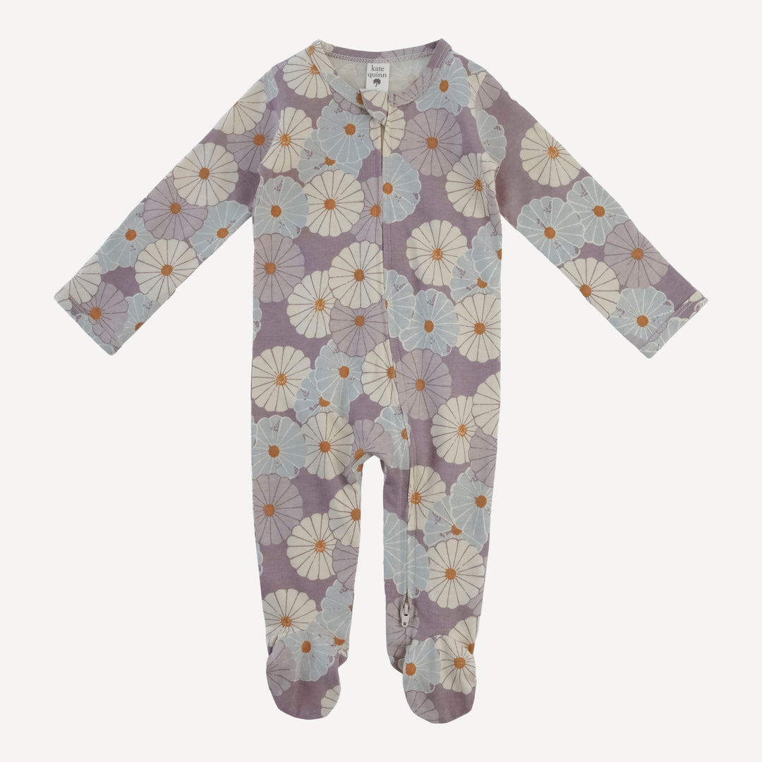 long sleeve two way zipper footie | quail vintage daisy | organic cotton jersey