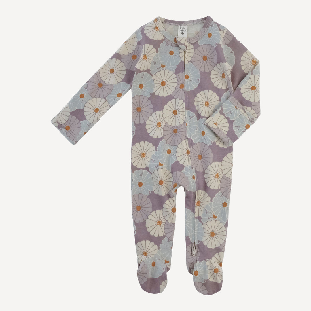 long sleeve two way zipper footie | quail vintage daisy | organic cotton jersey