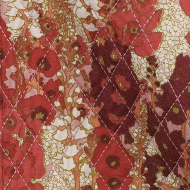 quilted hooded jacket | red hollyhocks | bamboo