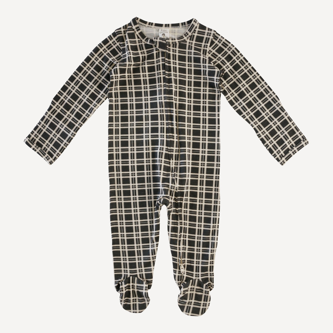 long sleeve zipper footie | rabbit plaid | bamboo