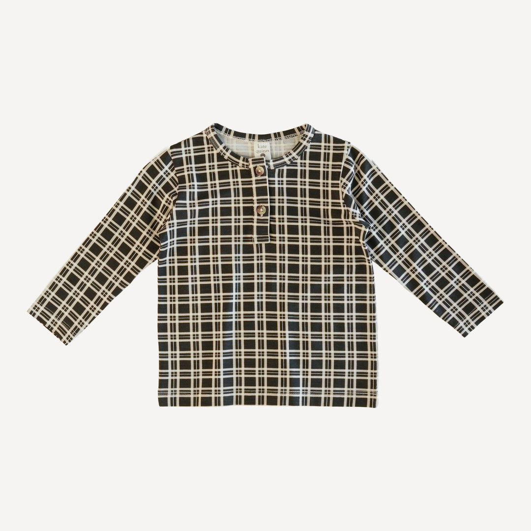 long sleeve basic henley tee | rabbit plaid | bamboo