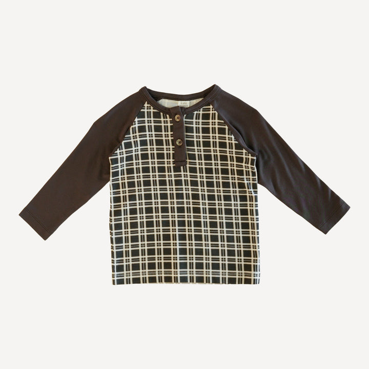 long sleeve baseball henley tee | rabbit plaid | bamboo