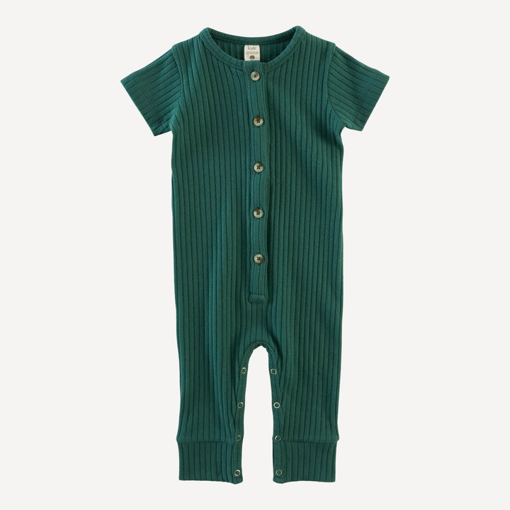 short sleeve button sport union suit | rain forest | organic cotton wide rib