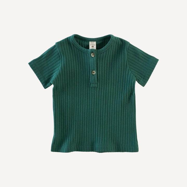 short sleeve basic henley tee | rain forest | organic cotton wide rib