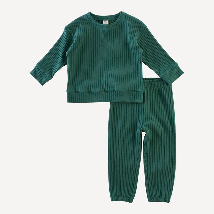 long sleeve relaxed jogger set | rain forest | organic cotton wide rib