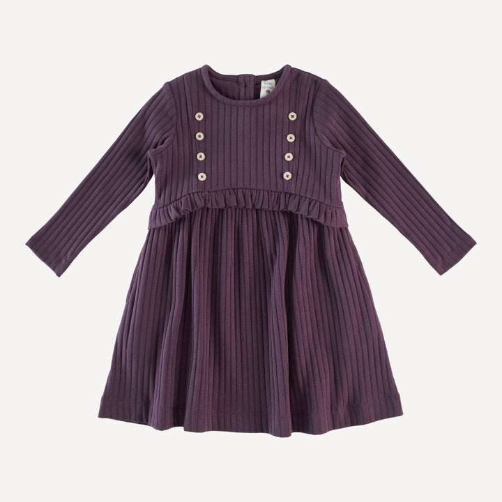 long sleeve button yoke dress | raisin | classic rib