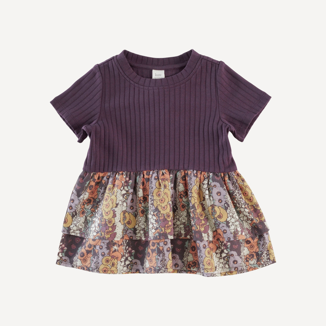 short sleeve double skirted ruffle top | raisin | classic rib