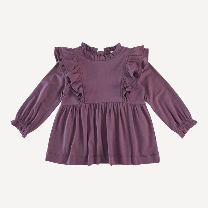 double ruffle flutter shirt | raisin | modal