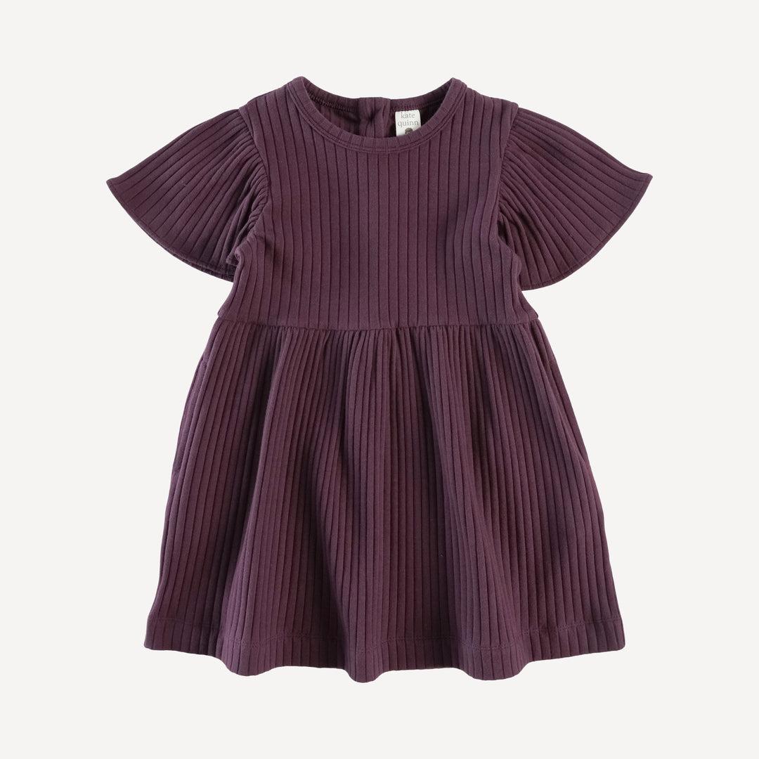 flutter sleeve dress | raisin | organic cotton wide rib