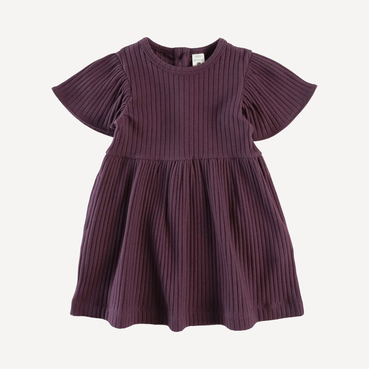 flutter sleeve dress | raisin | organic cotton wide rib