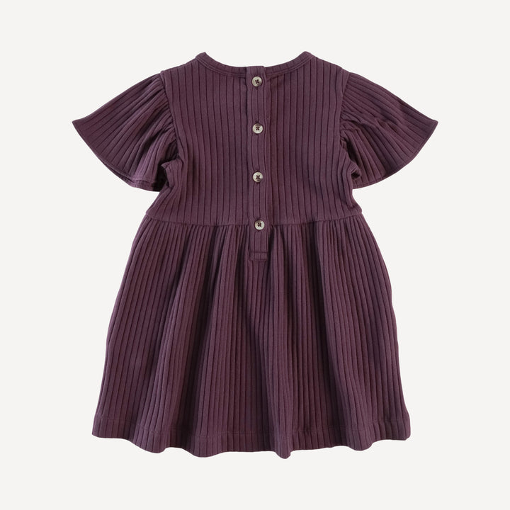 flutter sleeve dress | raisin | organic cotton wide rib