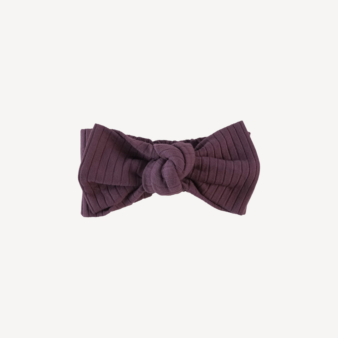 large bow elastic headband | raisin | organic cotton wide rib