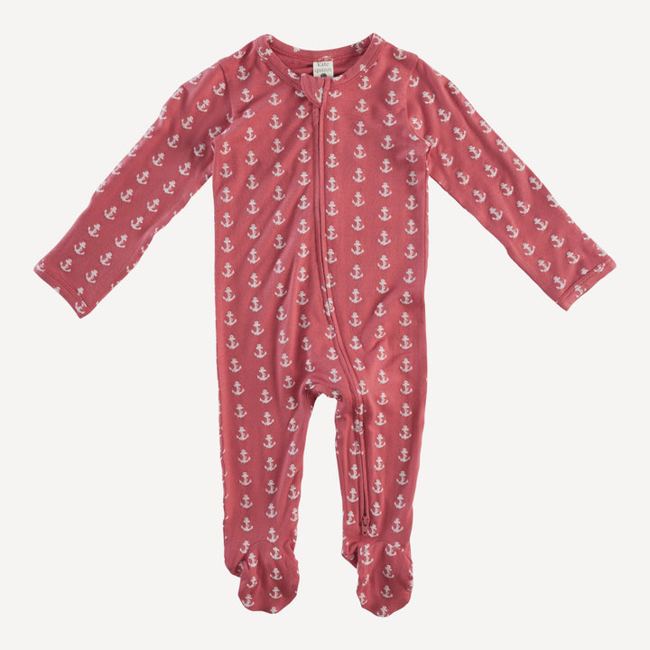 long sleeve two way zipper footie | red anchor | bamboo
