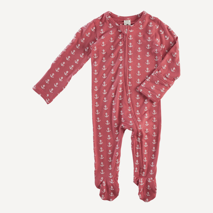 long sleeve two way zipper footie | red anchor | bamboo