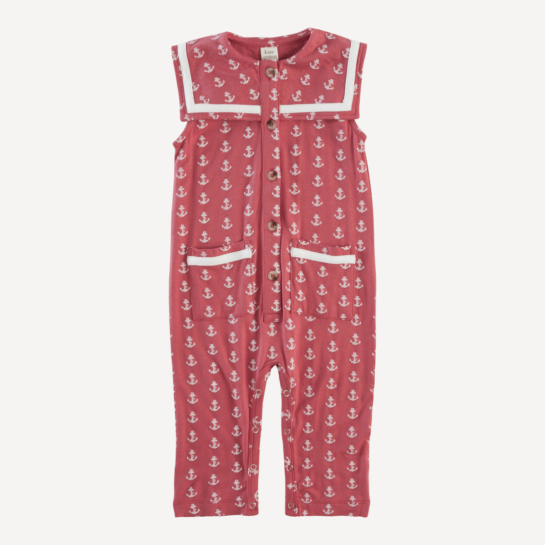 sleeveless sailor pocket jumpsuit | red anchor | bamboo