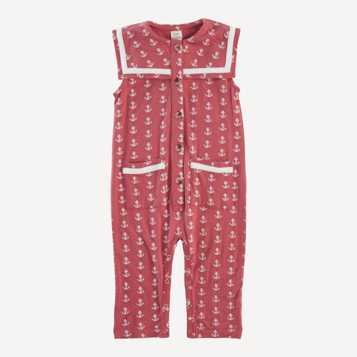 sleeveless sailor pocket jumpsuit | red anchor | bamboo