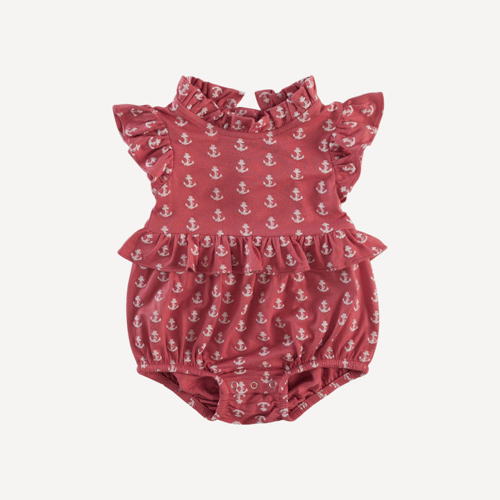 sleeveless little ruffle bubble | red anchor | bamboo