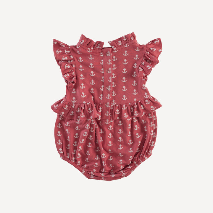 sleeveless little ruffle bubble | red anchor | bamboo