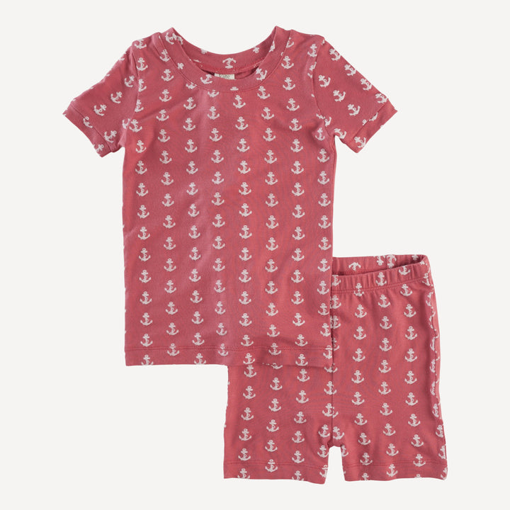 short sleeve crew neck shortie pj set | red anchor | bamboo