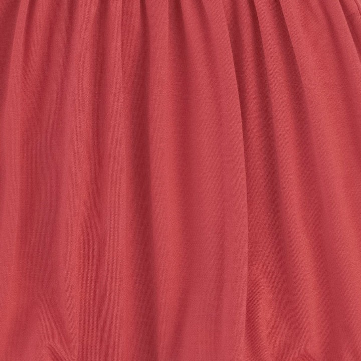 sleeveless square neck ruffle pom pom dress | red berry | modal