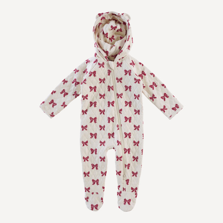 quilted bear bunting | red bow | organic cotton interlock
