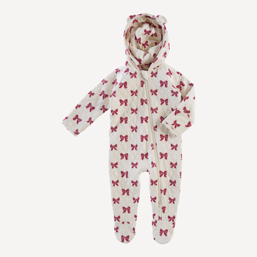 quilted bear bunting | red bow | organic cotton interlock